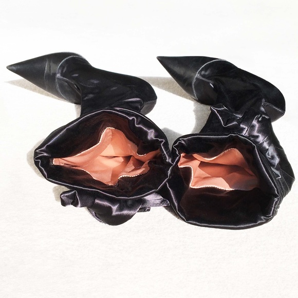 LES TROPEZIENNES COLLECTION Luxe Black Satin Knee-High Boot - Picture 9 of 10